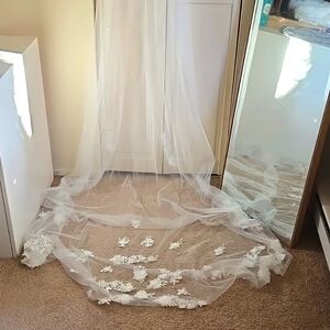 Cathedral Long Floral Applique and Pearl Detail Veil